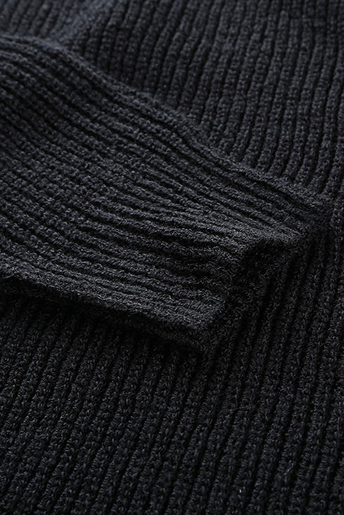Zipper V-Neck Dropped Sleeve Hooded Solid Sweater